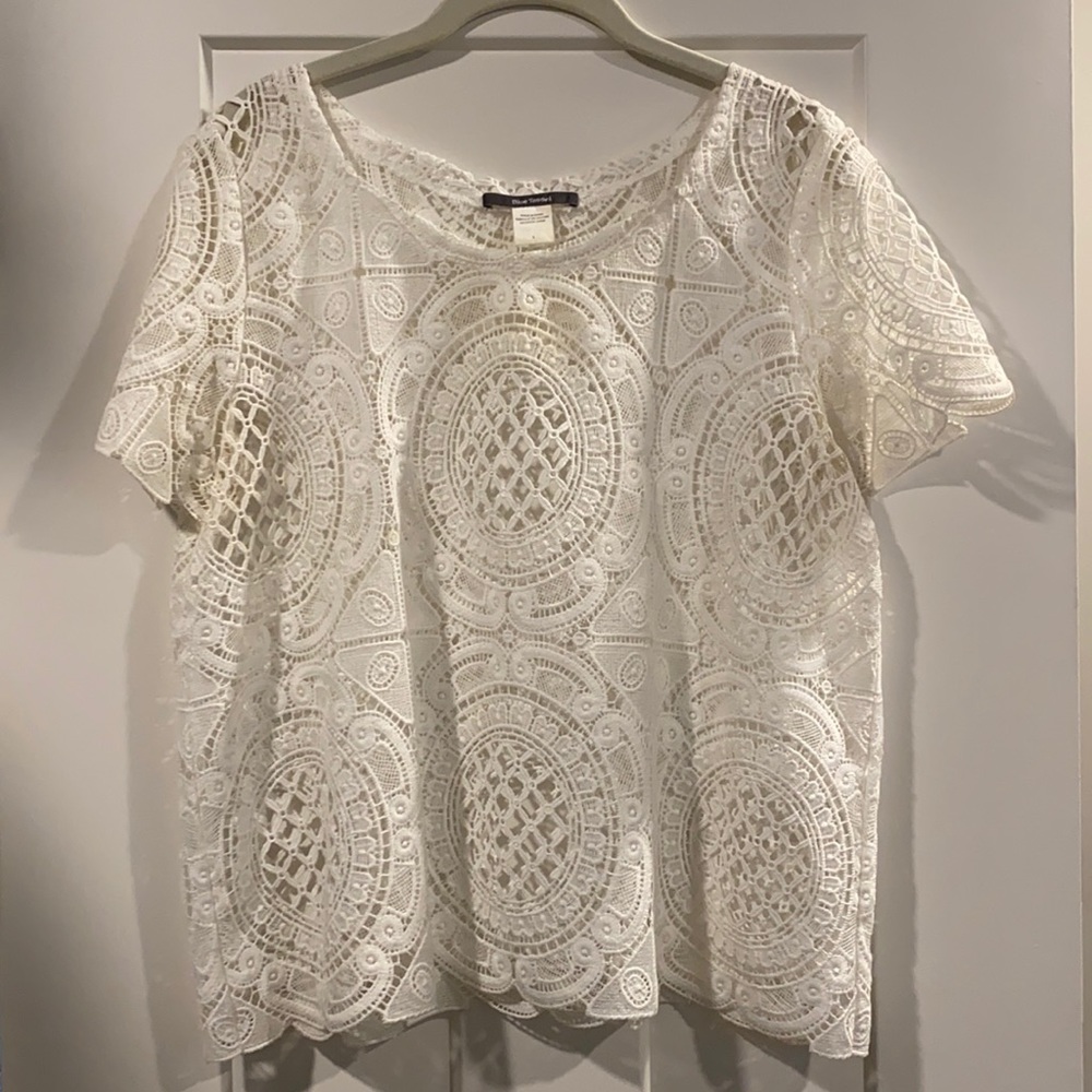 Anthropologie Blue Tassel Lace Shirt